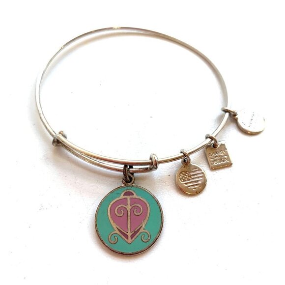 Alex and Ani The Way Home Expandable Shiny Silver Bangle Bracelet Green - Picture 1 of 2